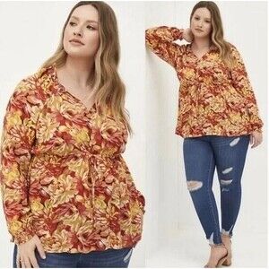 Torrid Esther Blouse Top Floral Gauze Knit Surplice Plus Boho Peasant Flowy Sz 1